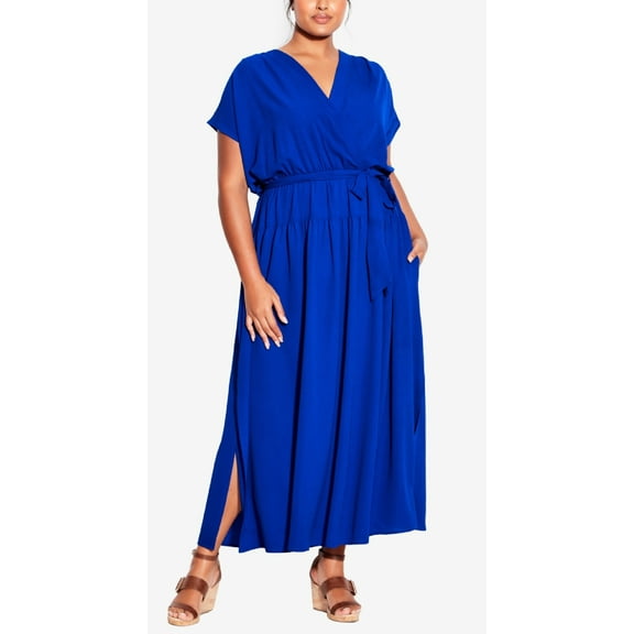 Avenue Women's Havana Plain Maxi Dress Blue Size 18W