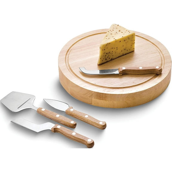 Fashion Circo Cheese Cutting Rubberwood Board With 4 Piece Stainless Steel Tool Set (10.2 X 12) Made In China gp7123