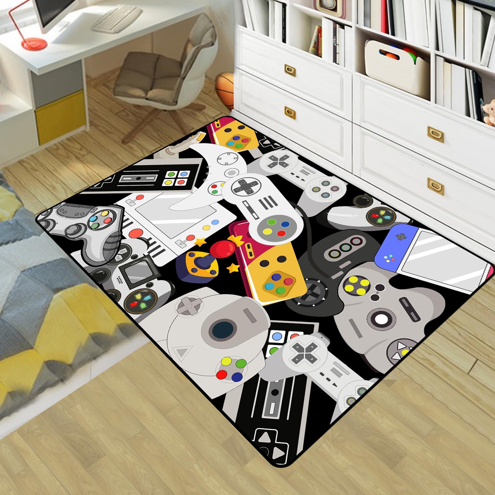 Game Rug Teen Boys Carpet with Game Controller Decoration, 3D Gaming Rugs for Boys Bedroom Living Room Playroom, Non-Slip Gamer Carpet Children Gaming Area Rugs (Multi-color, 70" x 55")