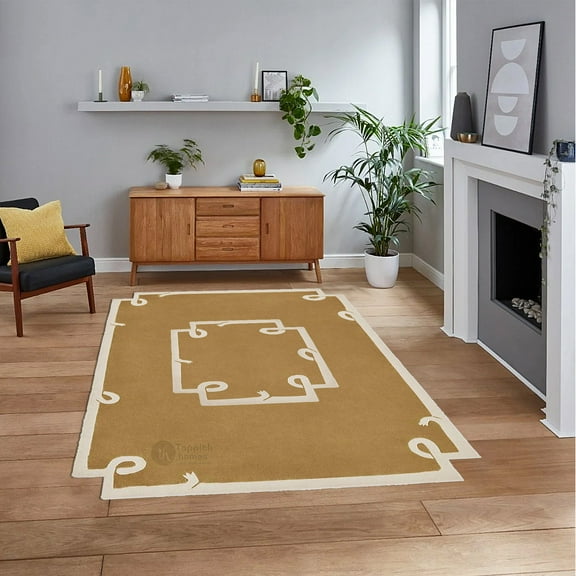 Teppich Homes Handmade 5x7 Area Rug - Soft Wool Tufted Carpet in Yellow and Mustard for Hallway and Living Room Décor
