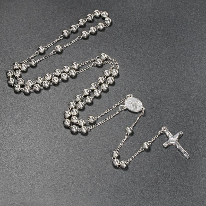 Box Details about   NEW DG Gift Unisex Stainless Steel 17" CZ Rosary Chain Virgin Mary Cross 