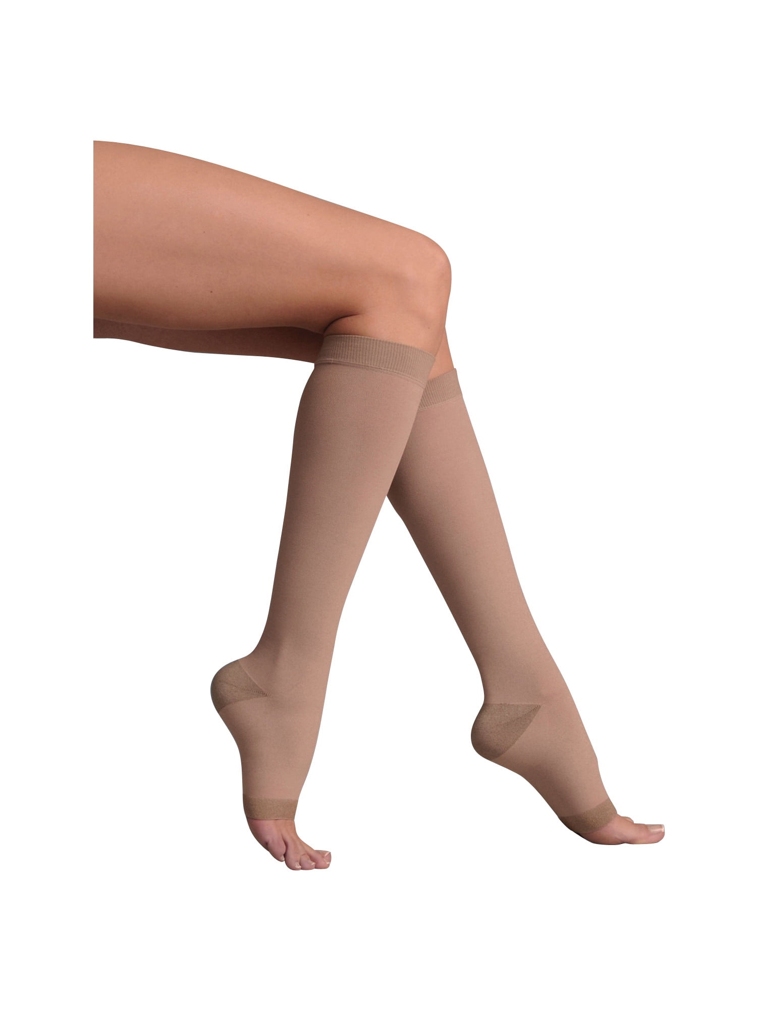 Support Plus Women's Firm Compression Hose Opaque Knee High Open Toe
