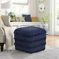 thumbnail image 2 of LR Home Small Fringe Striped Indoor Square Pouf, Navy Blue, 18" x 18" x 14", 2 of 8