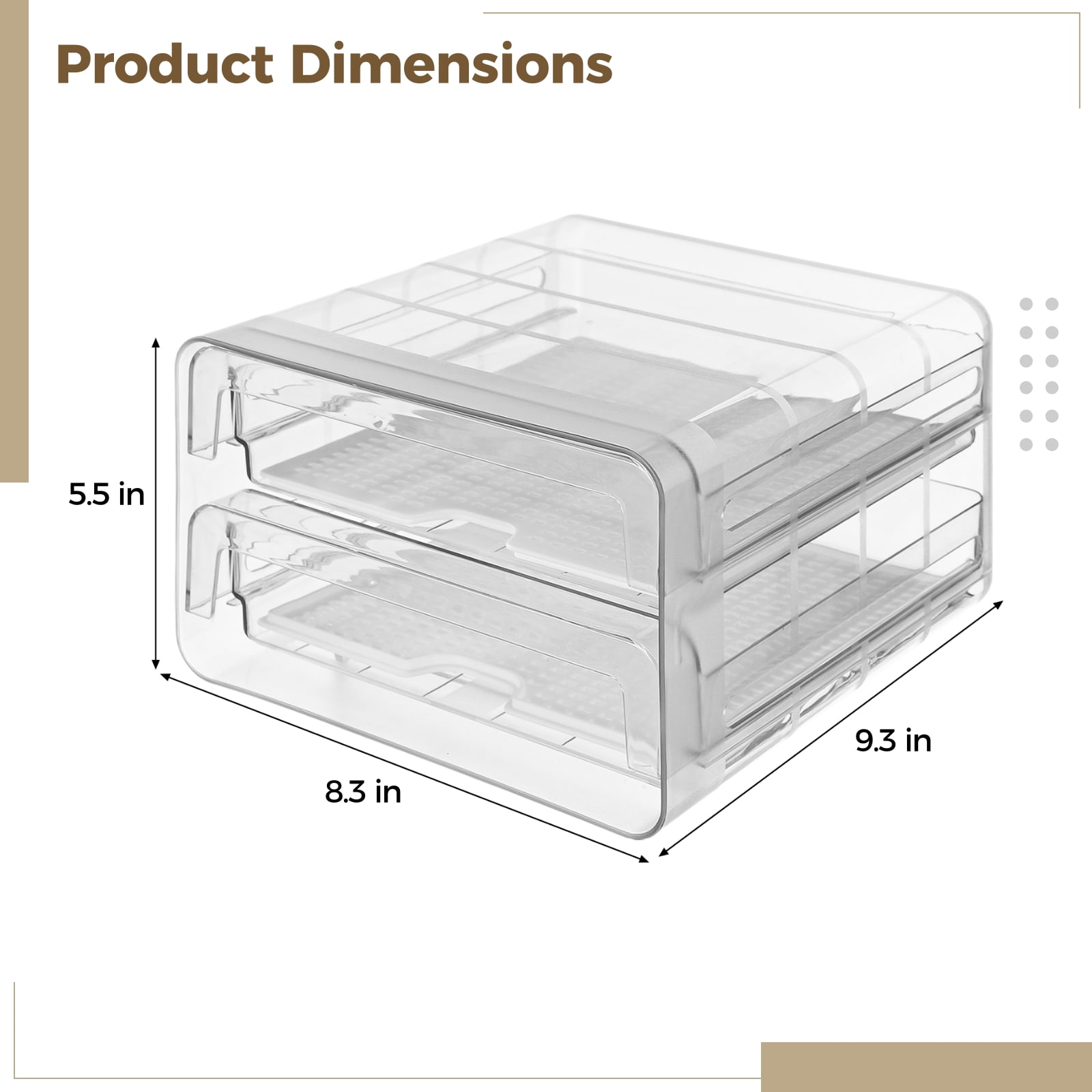2 Layers Refrigerator Organizer, Clear Stackable Fridge Drawer Pull Out Fridge Storage Containers, Double Layer Plastic Refrigerator Organizer Bins with Drain Tray for Fruits, Vegetables, Eggs