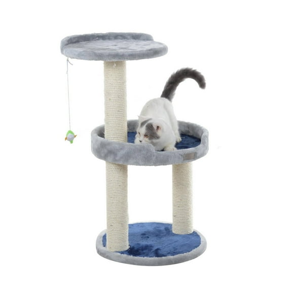 3-Level Real Wood Compact Cat Scratcher - Gray with Plush Perch