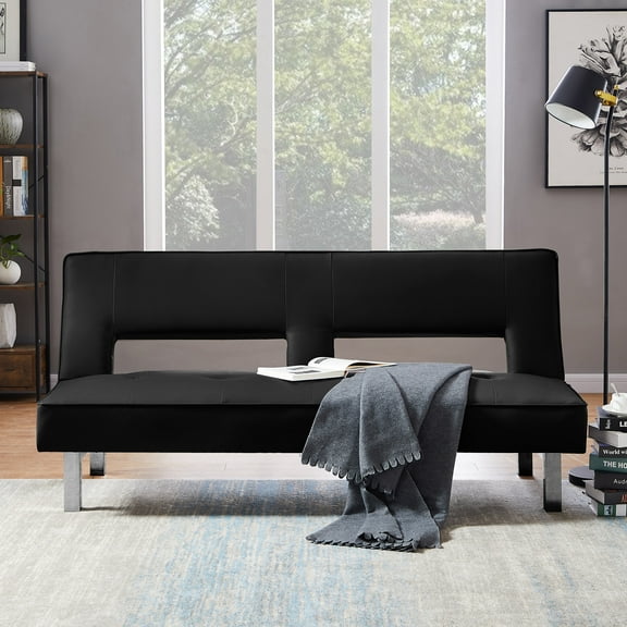 Futon Sofa Bed Sleeper Black Pu