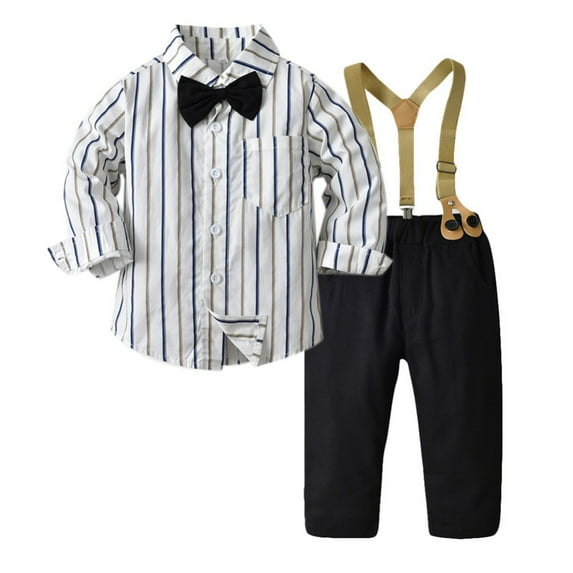 BULLPIANO Toddler Dress Suit Baby Boys Clothes Sets Long Sleeve Bow Tie T-shirt Suspenders Pants Gentleman Suit Outfits