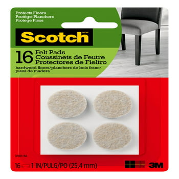 Scotch Felt Pads Round, 1 in. Diameter, Beige, 16/Pack, Hardwood, Tile, Laminate Floor Protection