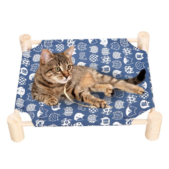 Cat Hammock Wooden Washable Detachable Kitten Raised Bed Pet Lounge Bed for Cat