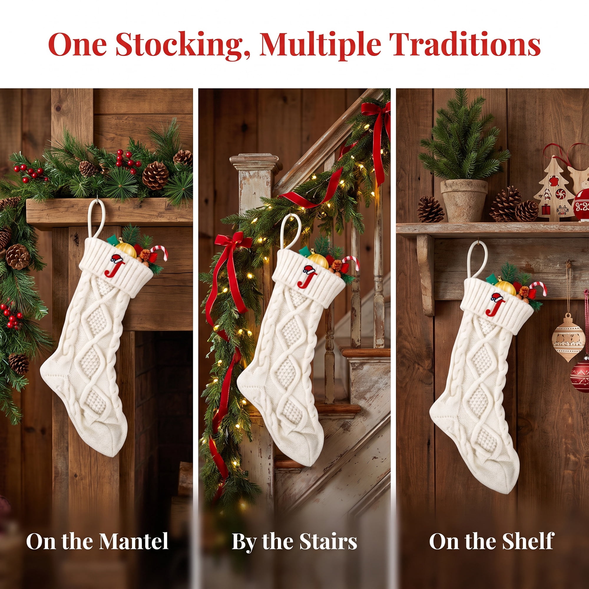 Unique Bargains Canine Bone Christmas Stocking Luxury Puppy Holiday Keepsake Sack Letter J 17"