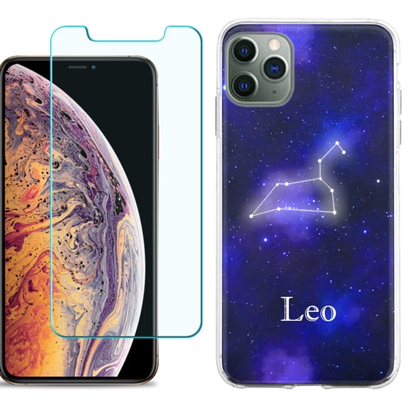 For Apple iPhone 11 Pro Max Phone Case , Slim-Fit TPU Case with Tempered Glass Screen Protector, by OneToughShield ® - Zodiac / Leo