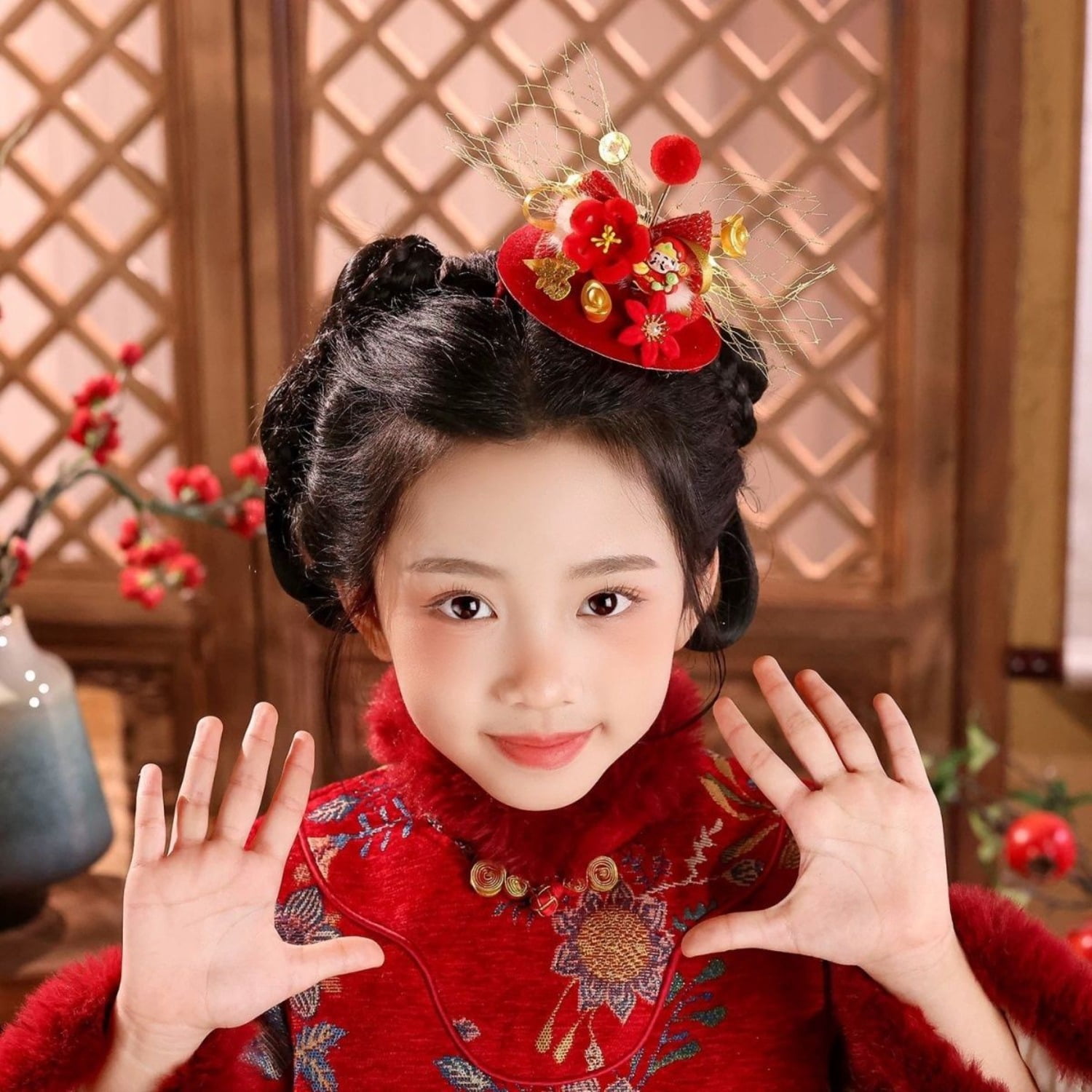 New Year Little God of Wealth Hat Hair Clip Red Style Accessory