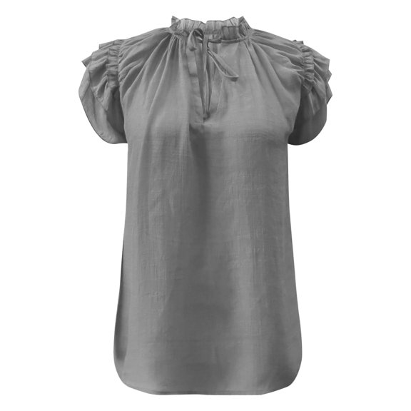 Landzoo Women'S Tops Solid Color Short Sleeve V-Neck Shirt Summer Comfortable Women T Shirt Size L Grey