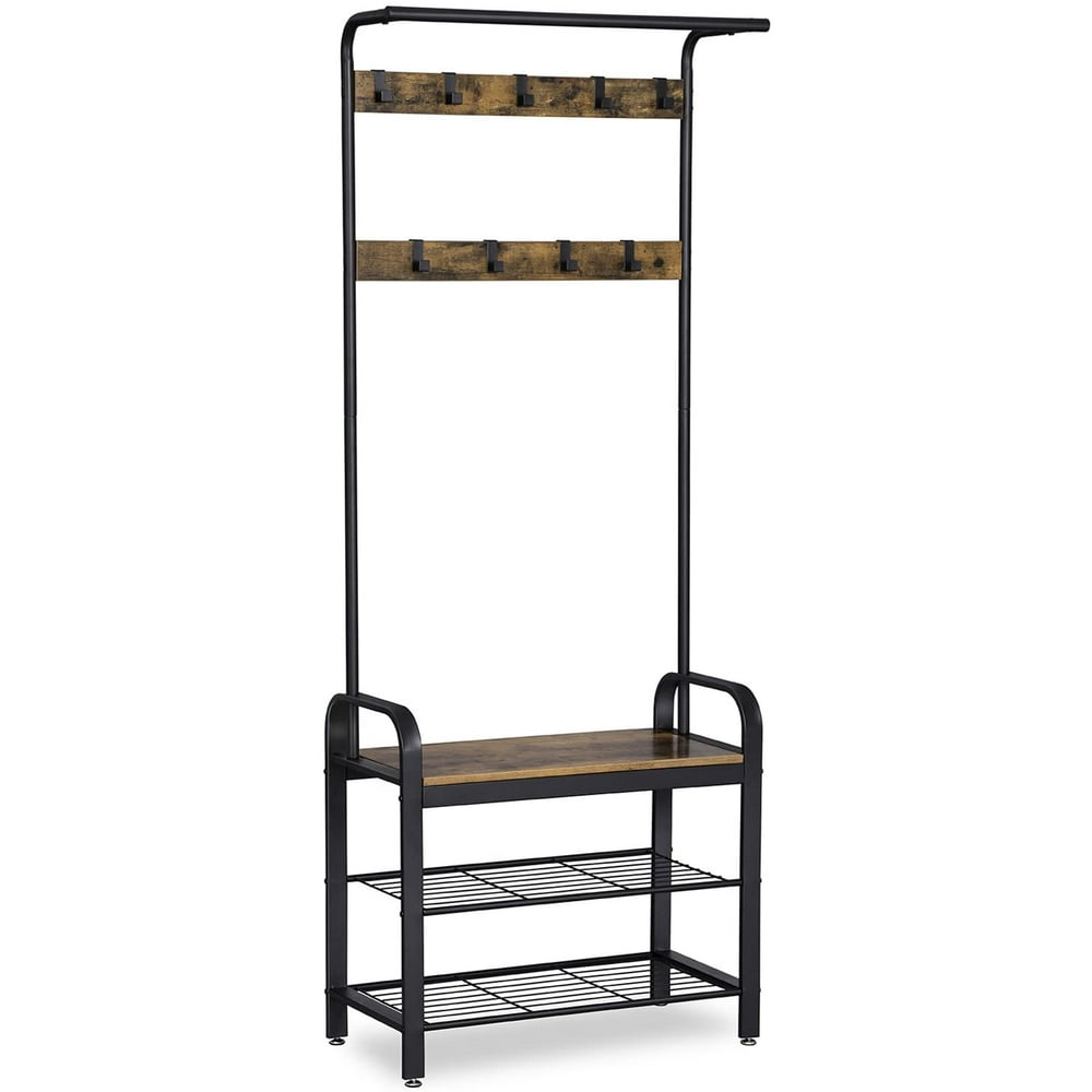 VASAGLE Coat Rack, Hall Tree with Shoe Bench for Entryway, Rustic Brown