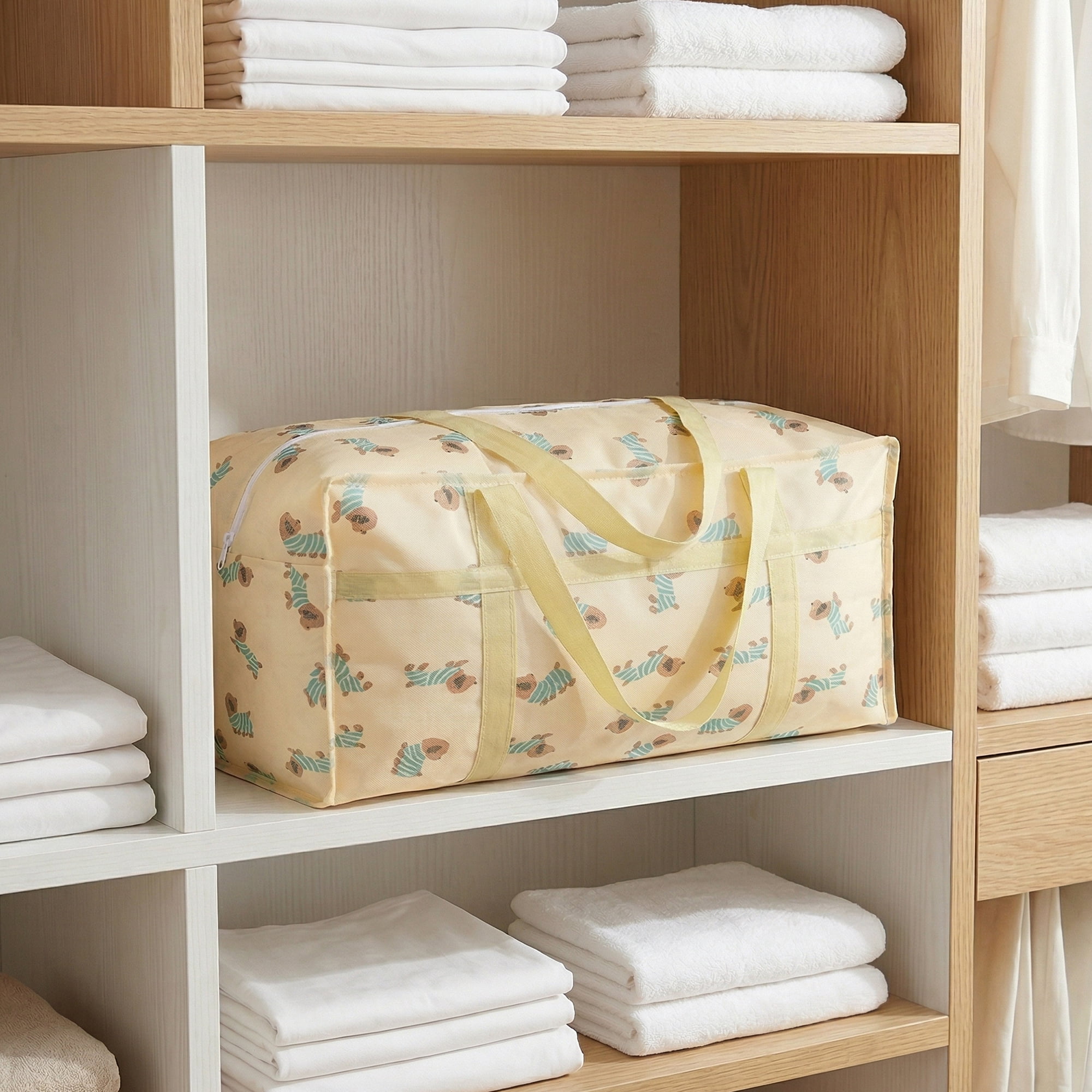Unique Bargains Floral Clothes Storage Bags for Organizing Clothing Beige 31.5"x19.7"x9.8"
