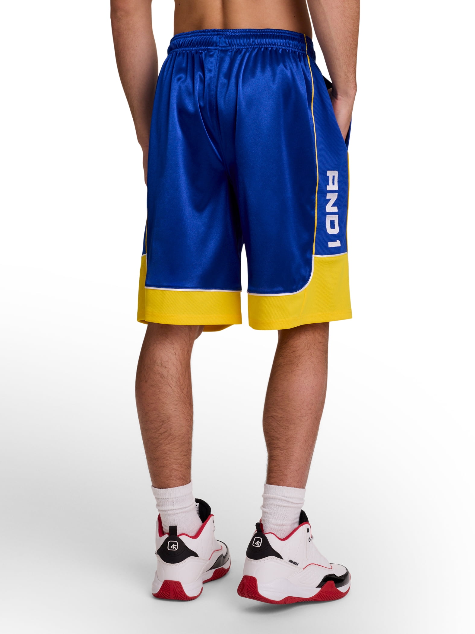 AND1 Men's and Big Men's All Court Colorblock Short, 11" inseam, up to Size 5XL
