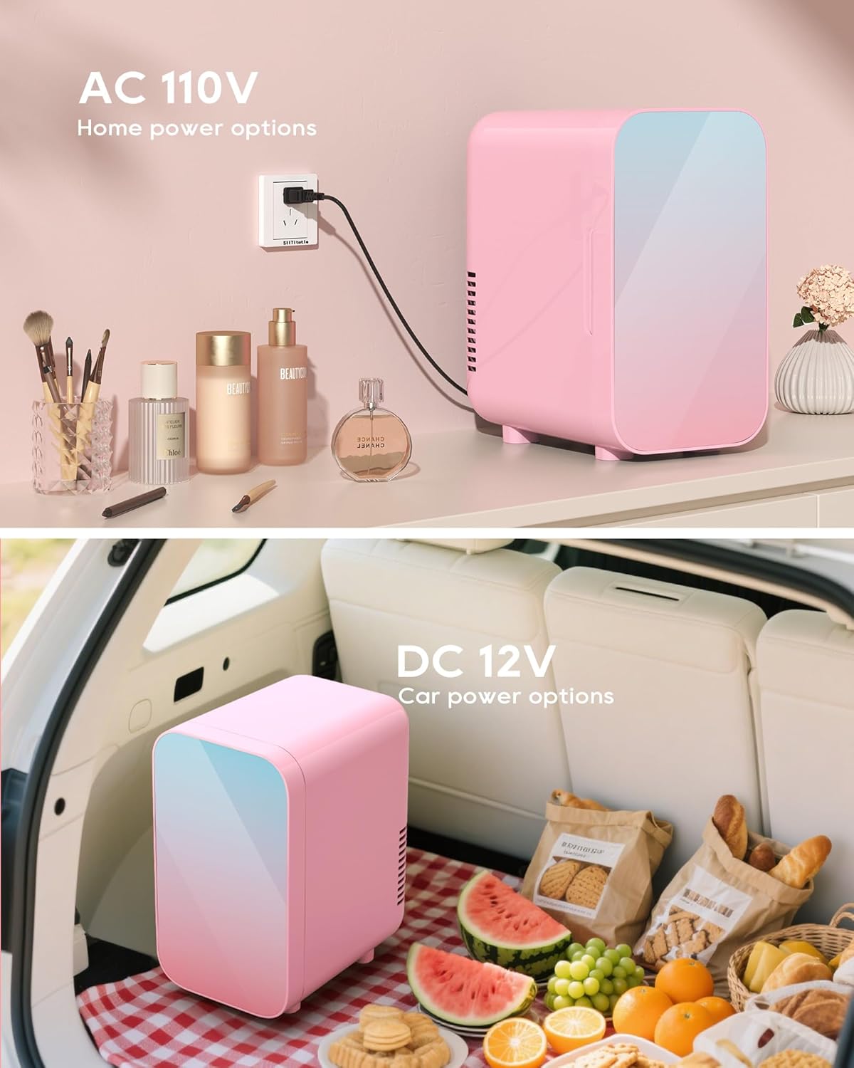 Fridge 6 Liter Pink Portable Thermoelectric Cooler Warmer for Skincare Cosmetics Beverages Food Dorm Office Bedroom