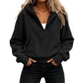 thumbnail image 7 of Womens Ribbed Knit Long Sleeve Hoodie Sweatshirt Half Zip Oversized Pullover with Kangaroo Pocket Warm Cozy Daily Fall Outfits, Black, L, 7 of 7