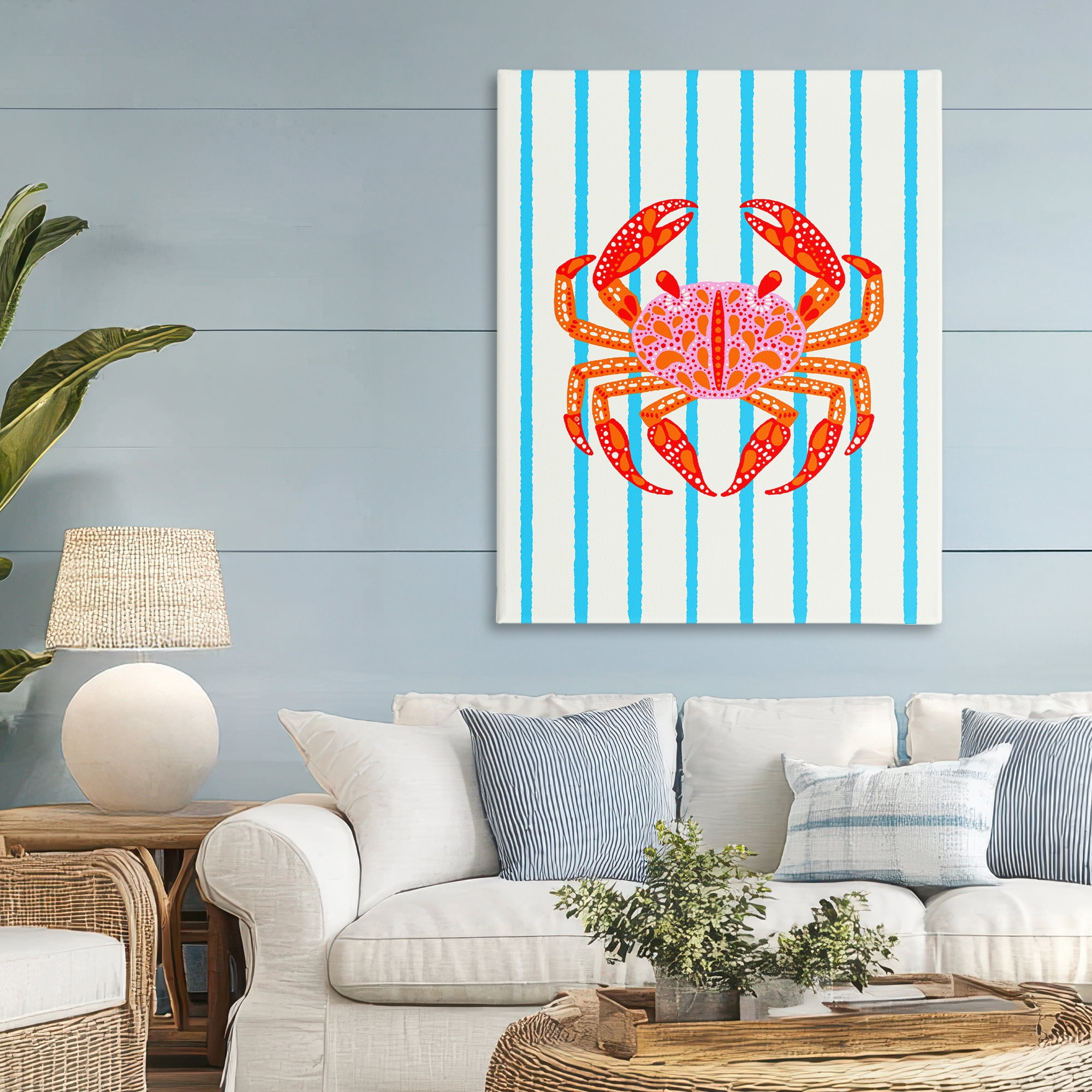 Stupell Industries Bright Crab on Stripes Canvas Wall Art, design by Indira Prieto | IndySign