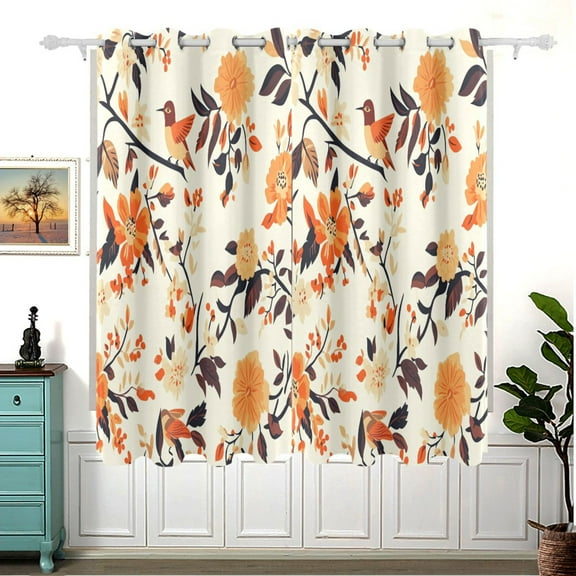 Birds on Branches Design Thermal Blackout Curtains 63x55 Inch 2 Panels Grommet Window Drapes for Bedroom Living Room