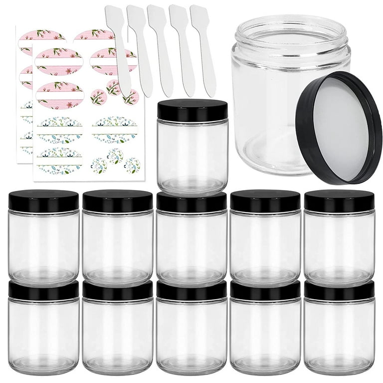 12 Pack, 8 oz Round Glass Jars with Black Plastic Lids, 240ml Clear Empty  Candle Jars Cosmetic Jars Food Storage Containers, Canning Jars For Spice