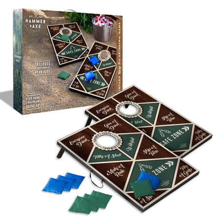 Hammer + Axe Vintage Tipsy Toss Drinking Game  Premium Wood Cornhole With 8 Bean Bags and Carrying Handles