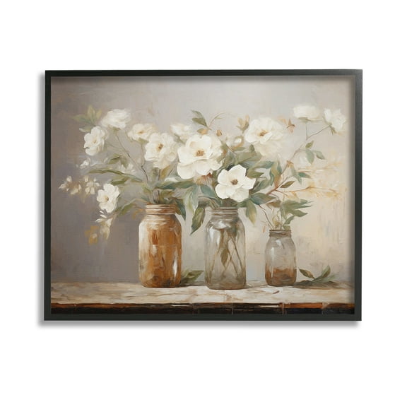 Stupell Industries Vintage Farmhouse Blooms Botanical & Floral Painting Black Framed Art Print Wall Art, 14 x 11