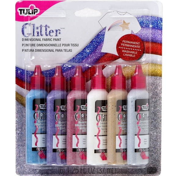 Tulip Puff Paint Glitter Colors 6-pack, Multi-Surface, Waterproof Craft Paint, Permanent on Fabric