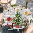 thumbnail image 2 of Christmas Round Tablecloth, Fitted Table Cover with Elastic for 45"-54" Round Tables, Gnomes Xmas Tree Snowflake Winter Gifts Wooden Table Cloth Outdoor Indoor Dinning Party Waterproof Tablecloths, 2 of 7