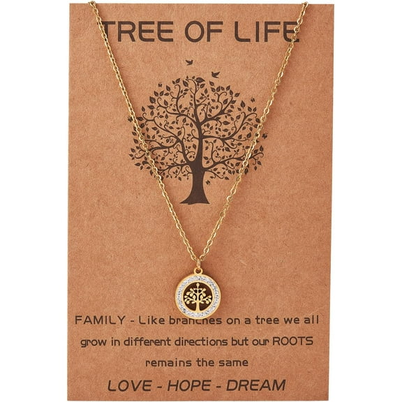 Tree of Life Pendant Necklace for Women Adjustable Stainless Steel Dangling Necklace Ornaments Fashion Cubic Zirconia Charm for Women Birthday