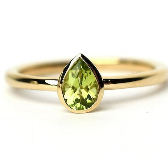 Natural Peridot Gemstone Ring, Pear Cut Ring, 925 Yellow Gold Plated Sterling Silver Ring Wedding Gift For Him