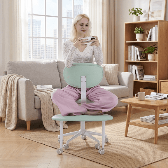 Pinmoco Wide Swivel ADHD Chair with Back Support, Height Adjustable Office Chair for Criss Cross Sitting, Ergonomic Cross Legged Desk Chair, Green