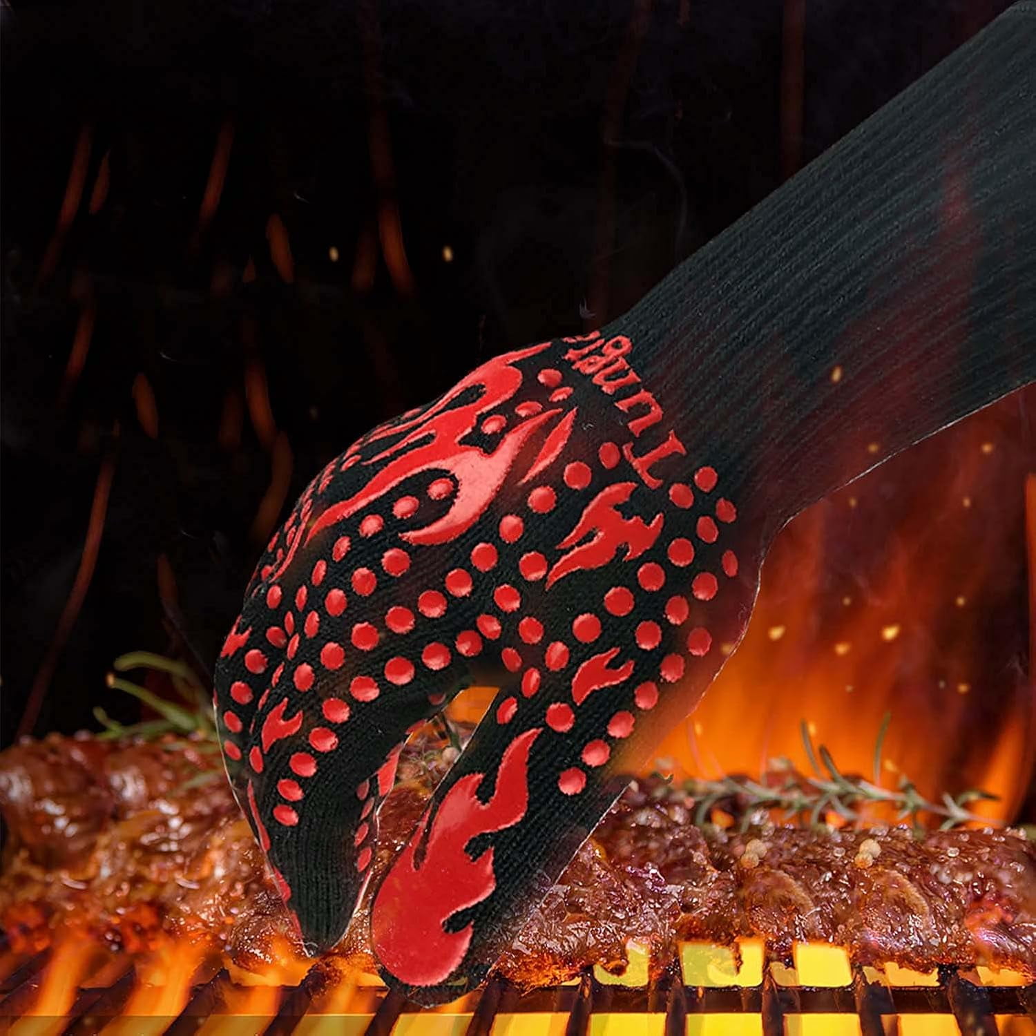 Jtbuh XLY Oven Mitts Heat Resistant BBQ Proof Glove 11Inch 1472℉ Grill Glove Proof Heat for Women Men BBQ Gloves Gift Set Cooking Gloves for Cooking, Grilling, Baking, Welding (White Blue)