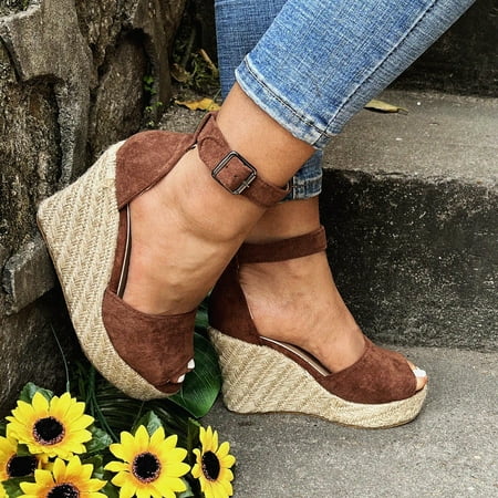 

FZM Women shoes Womens Open Toe Well Dressy Platform Sandals Buckle Ankle Strap Wedges Sandals Summer Shoes
