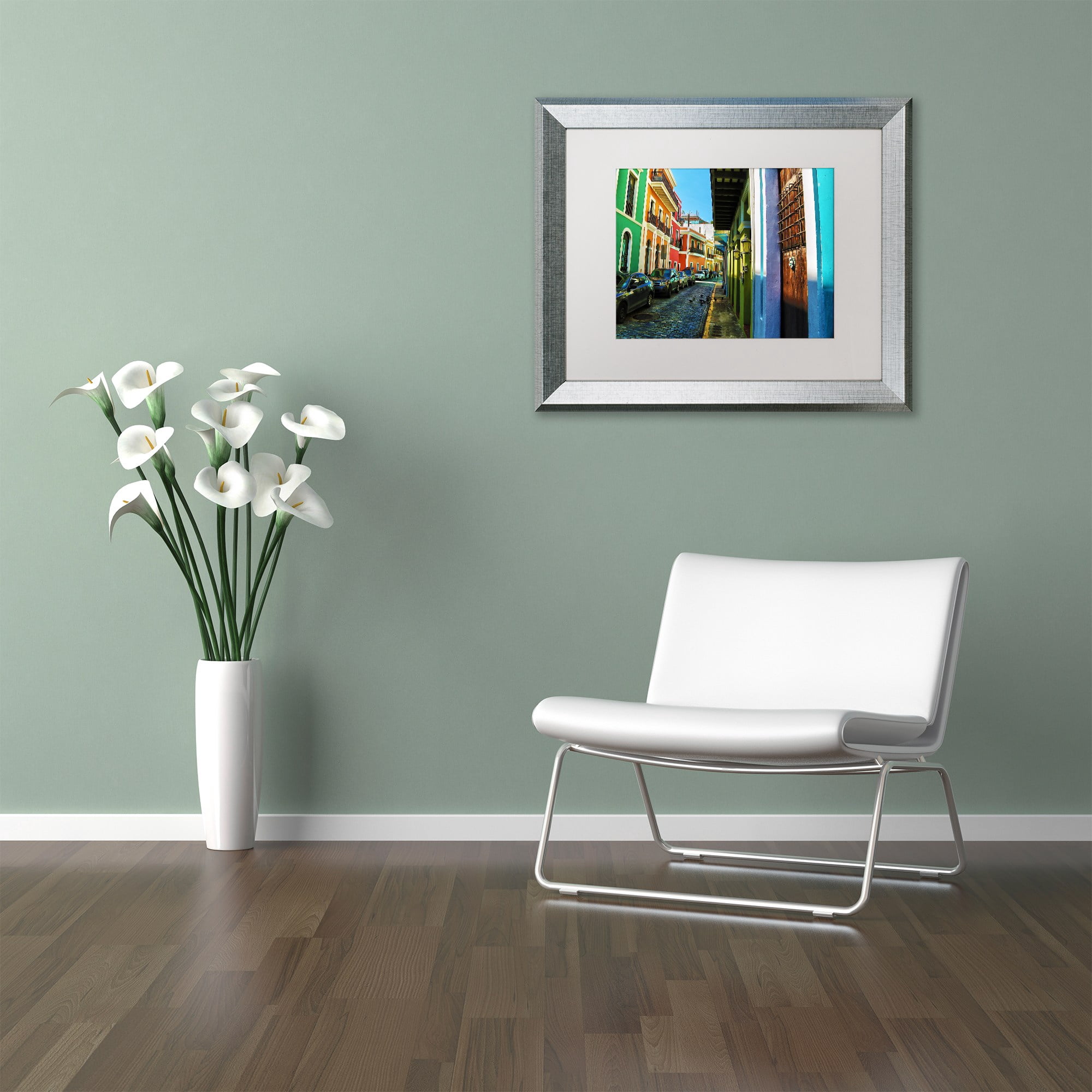 Trademark Fine Art "Old San Juan 11" Canvas Art by CATeyes, White Matte, Silver Frame
