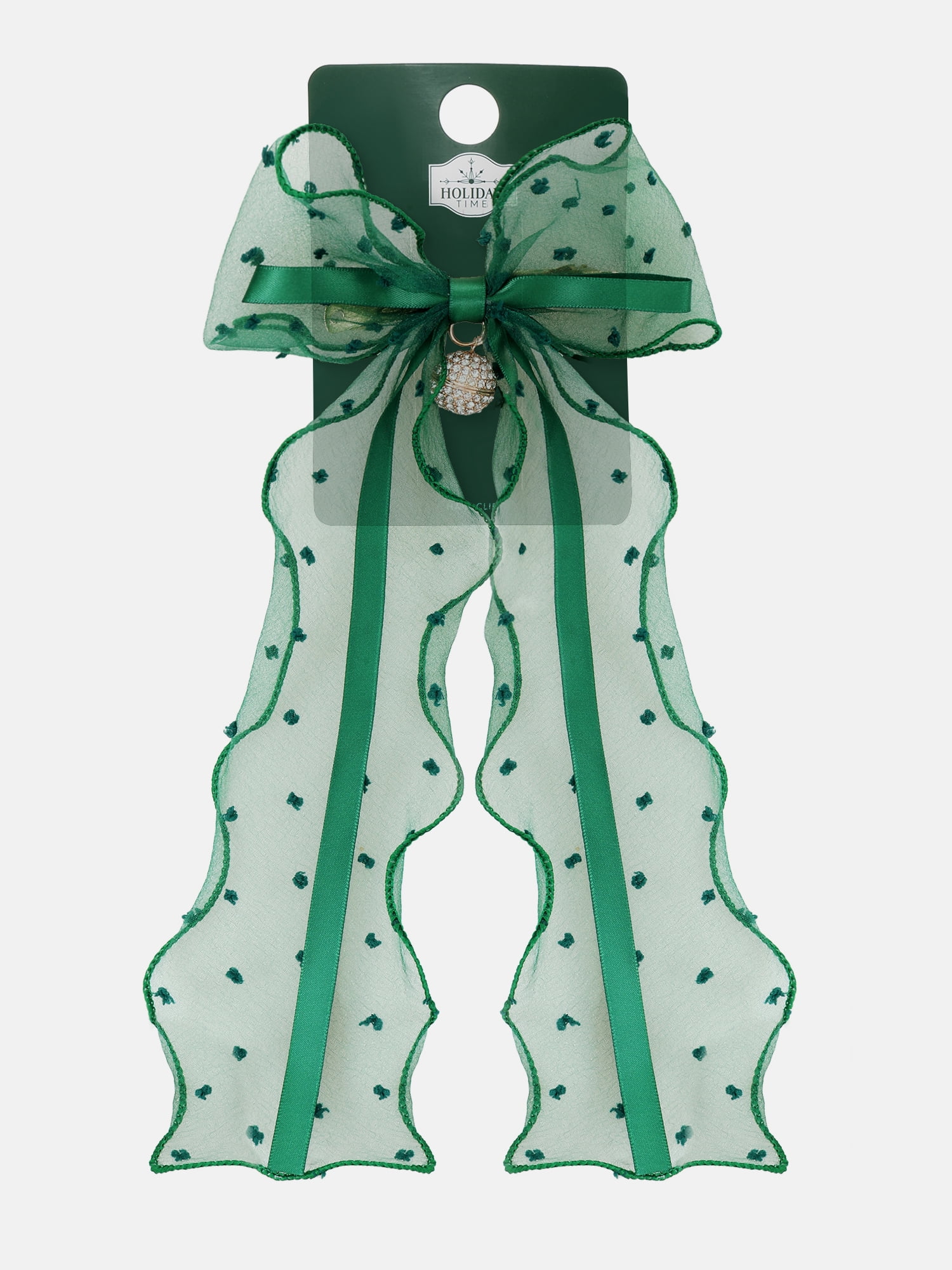 Way to Celebrate Holiday Women's Green Embellished Hair Bow, 1 Piece, Barrette Hair Clip