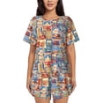 thumbnail image 1 of Fotbe Set Of Travel Vintage Conjunto de Pijama Estampado para Mujer, 2 Piezas, Ropa de Dormir con Camiseta de Manga Corta y Shorts Suaves-Medium, 1 of 6