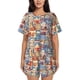 thumbnail image 1 of Balery Set Of Travel Vintage Conjunto de Pijama para Mujer con Estampado, Dos Piezas de Manga Corta y Shorts, Ropa de Dormir Suave con Cuello Redondo y Bolsillos-X-Large, 1 of 6