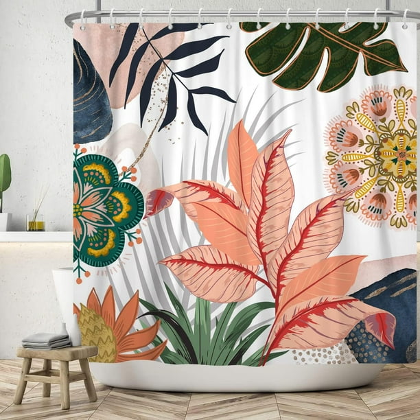 Floral Shower Curtain | Dslicate Greenery Shower Curtain | Botanical | Small Leaves, Plants, Feathers high quality | Unique Shower Curtain