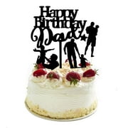 Set of 4 PresNok Acrylic and Letters Happy Birthday For Dad Cake Topper for Birthday Party Decorations Father's day Supplies Decorations (Black)