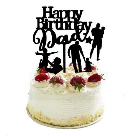 Set of 4 PresNok Acrylic and Letters Happy Birthday For Dad Cake Topper for Birthday Party Decorations Father's day Supplies Decorations (Black)