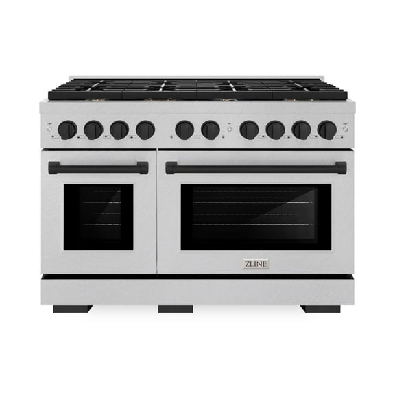 ZLINE Autograph Edition 48 in. 6.7 cu. ft. Paramount Double Oven Dual Fuel Range with 8 Burner Gas Cooktop in DuraSnow Stainless Steel and Matte Black Accents (SDRSZ-48-MB)
