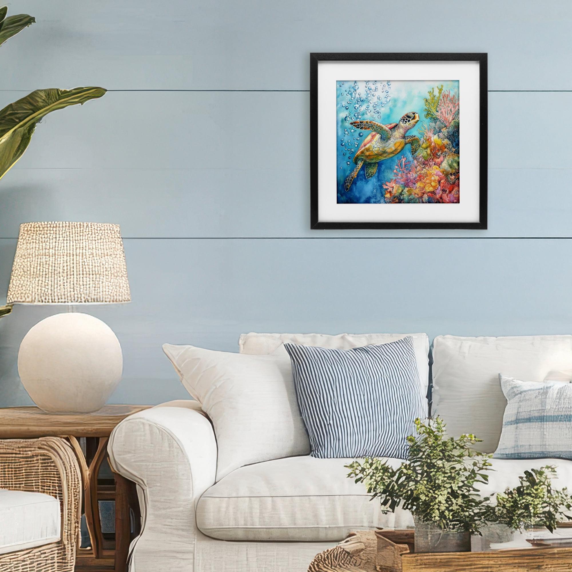 Stupell Industries Underwater Sea Turtle Bubbles Black Framed Print Under Glass, design by Tina LeCour
