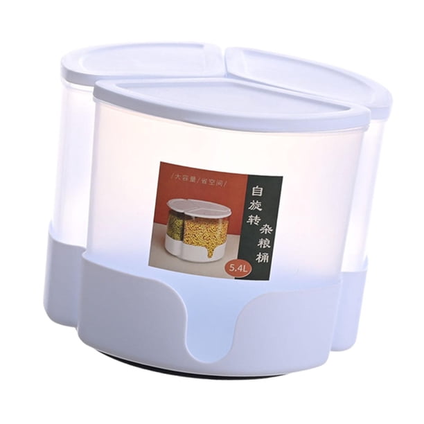 Caja de arroz sellada, contenedor de almacenamiento de cocina, contenedor giratorio para frijoles, granos alimenticios Blanco
