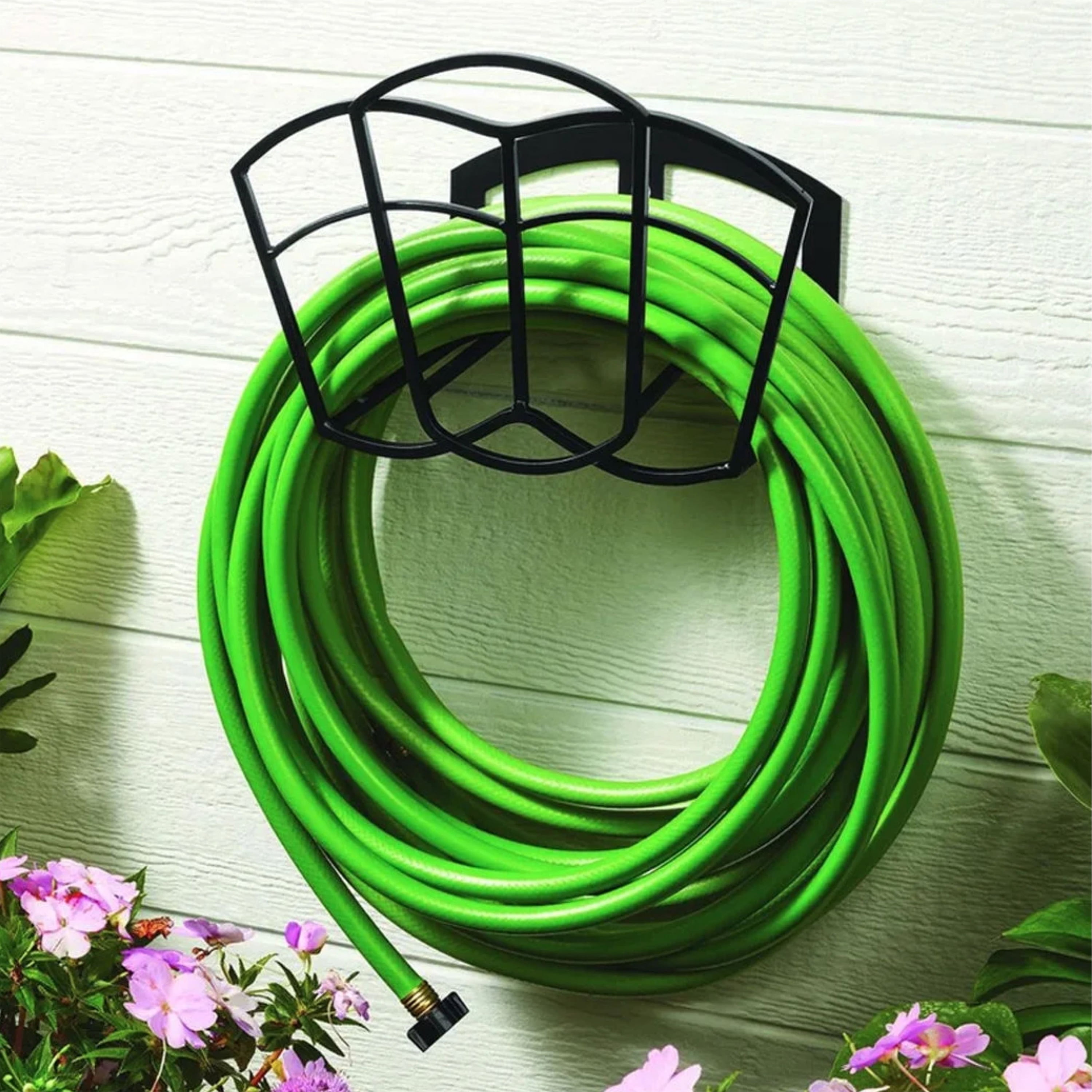 Expert Gardener Wall-Mount Hose Hanger, 125 ft Capacity, Metal Swirl Design, Black