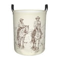 thumbnail image 1 of Balery Cowboys Riding Horses In Desert Cesta de ropa redonda con asas, impermeable, independiente, para ropa, juguetes, dormitorio y familia-Small, 1 of 6