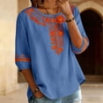 thumbnail image 2 of Vinsonshop Women's Cotton Linen Blouse Embroidered Shirt Bohemian Tops Gauze Boho Tunic Tops Boho Gauze Tops Crew Neck Embroidered Linen Tops Womens Blouses Casual Blue XL, 2 of 9