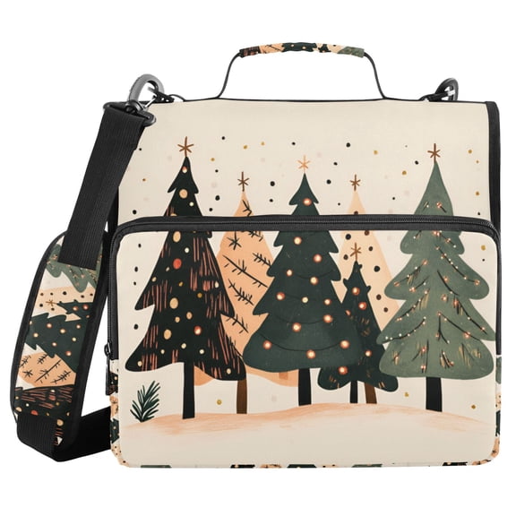 FORMRS Zipper Binder with Shoulder Strap 2-inch Ring 500 Sheet Capacity File Bag, Beige Christmas Trees