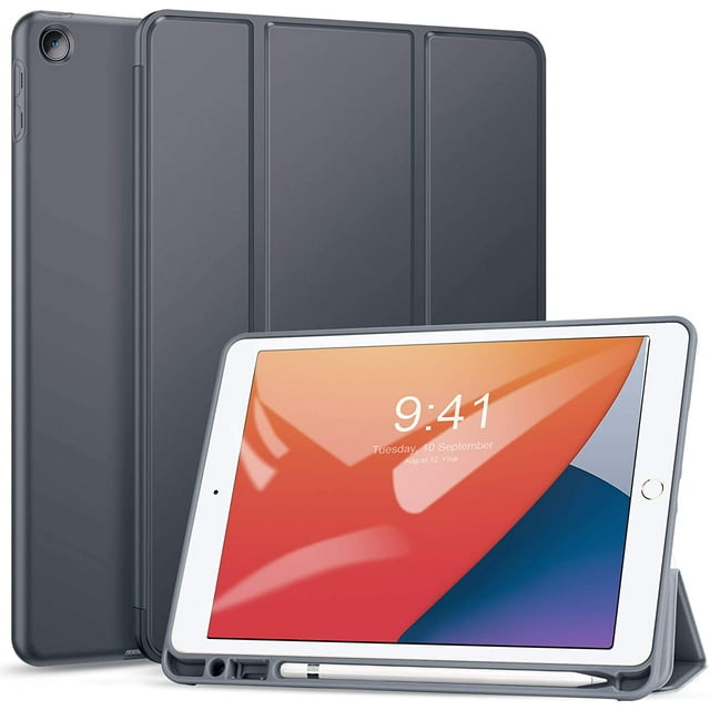 Case for iPad 7th Generation 10.2 Inch 2019, Full Body Protective Rugged Shockproof Case with Pencil Holder, Trifold Stand with Auto Sleep/Wake Smart Case Cover for iPad 10.2 2019 - Gray