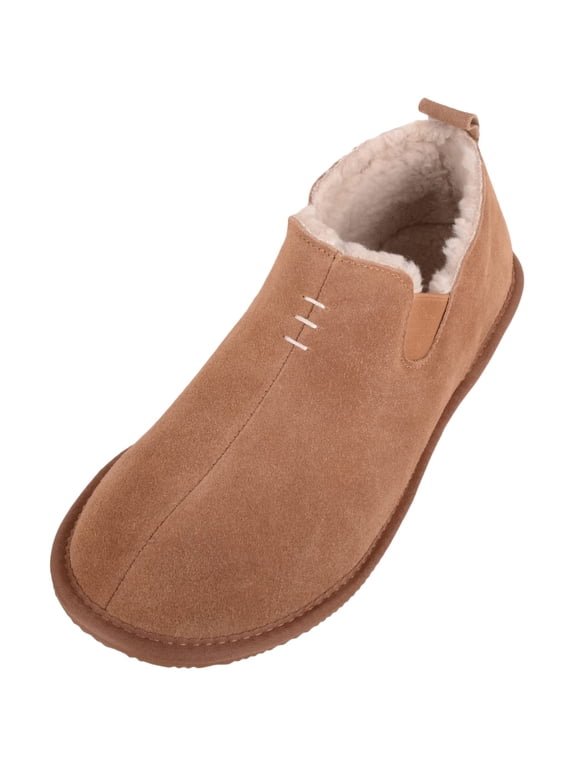 Mens Genuine Sheepskin Easy Slip On Twin Gusset Winter Slipper Boot - Chestnut - US 9